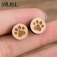 Load image into Gallery viewer, SMJEL Bohemia Wood Wooden Earings for Women Jewelry Flower Print Wave Tree Compass Small Earrings Piercing Jewelry Accessory