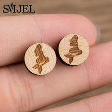 Load image into Gallery viewer, SMJEL Bohemia Wood Wooden Earings for Women Jewelry Flower Print Wave Tree Compass Small Earrings Piercing Jewelry Accessory