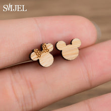 Load image into Gallery viewer, SMJEL Bohemia Wood Wooden Earings for Women Jewelry Flower Print Wave Tree Compass Small Earrings Piercing Jewelry Accessory