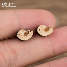 Load image into Gallery viewer, SMJEL Bohemia Wood Wooden Earings for Women Jewelry Flower Print Wave Tree Compass Small Earrings Piercing Jewelry Accessory