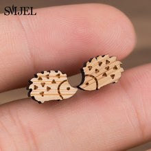 Load image into Gallery viewer, SMJEL Bohemia Wood Wooden Earings for Women Jewelry Flower Print Wave Tree Compass Small Earrings Piercing Jewelry Accessory