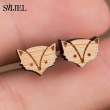 Load image into Gallery viewer, SMJEL Bohemia Wood Wooden Earings for Women Jewelry Flower Print Wave Tree Compass Small Earrings Piercing Jewelry Accessory