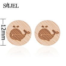 Load image into Gallery viewer, SMJEL Bohemia Wood Wooden Earings for Women Jewelry Flower Print Wave Tree Compass Small Earrings Piercing Jewelry Accessory