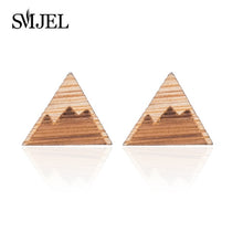 Load image into Gallery viewer, SMJEL Bohemia Wood Wooden Earings for Women Jewelry Flower Print Wave Tree Compass Small Earrings Piercing Jewelry Accessory