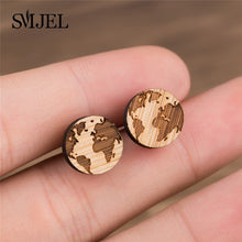 Load image into Gallery viewer, SMJEL Bohemia Wood Wooden Earings for Women Jewelry Flower Print Wave Tree Compass Small Earrings Piercing Jewelry Accessory