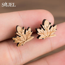 Load image into Gallery viewer, SMJEL Bohemia Wood Wooden Earings for Women Jewelry Flower Print Wave Tree Compass Small Earrings Piercing Jewelry Accessory