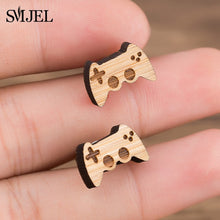 Load image into Gallery viewer, SMJEL Bohemia Wood Wooden Earings for Women Jewelry Flower Print Wave Tree Compass Small Earrings Piercing Jewelry Accessory