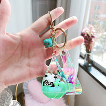 Load image into Gallery viewer, Floating Creative cute panda acrylic milk bottle Keychain Moving Liquid quicksand drift bottle keyring for women bag pendant