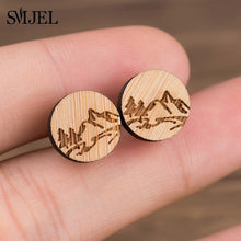 Load image into Gallery viewer, SMJEL Bohemia Wood Wooden Earings for Women Jewelry Flower Print Wave Tree Compass Small Earrings Piercing Jewelry Accessory
