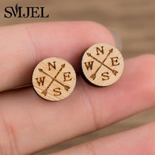 Load image into Gallery viewer, SMJEL Bohemia Wood Wooden Earings for Women Jewelry Flower Print Wave Tree Compass Small Earrings Piercing Jewelry Accessory
