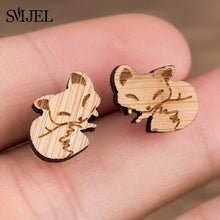 Load image into Gallery viewer, SMJEL Bohemia Wood Wooden Earings for Women Jewelry Flower Print Wave Tree Compass Small Earrings Piercing Jewelry Accessory
