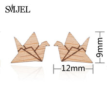 Load image into Gallery viewer, SMJEL Bohemia Wood Wooden Earings for Women Jewelry Flower Print Wave Tree Compass Small Earrings Piercing Jewelry Accessory
