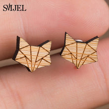 Load image into Gallery viewer, SMJEL Bohemia Wood Wooden Earings for Women Jewelry Flower Print Wave Tree Compass Small Earrings Piercing Jewelry Accessory

