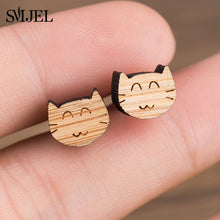 Load image into Gallery viewer, SMJEL Bohemia Wood Wooden Earings for Women Jewelry Flower Print Wave Tree Compass Small Earrings Piercing Jewelry Accessory
