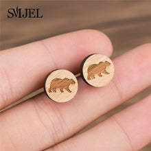 Load image into Gallery viewer, SMJEL Bohemia Wood Wooden Earings for Women Jewelry Flower Print Wave Tree Compass Small Earrings Piercing Jewelry Accessory
