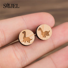 Load image into Gallery viewer, SMJEL Bohemia Wood Wooden Earings for Women Jewelry Flower Print Wave Tree Compass Small Earrings Piercing Jewelry Accessory
