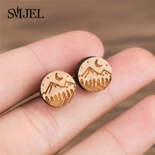 Load image into Gallery viewer, SMJEL Bohemia Wood Wooden Earings for Women Jewelry Flower Print Wave Tree Compass Small Earrings Piercing Jewelry Accessory
