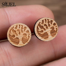 Load image into Gallery viewer, SMJEL Bohemia Wood Wooden Earings for Women Jewelry Flower Print Wave Tree Compass Small Earrings Piercing Jewelry Accessory
