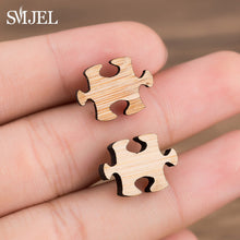 Load image into Gallery viewer, SMJEL Bohemia Wood Wooden Earings for Women Jewelry Flower Print Wave Tree Compass Small Earrings Piercing Jewelry Accessory
