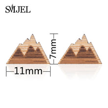Load image into Gallery viewer, SMJEL Bohemia Wood Wooden Earings for Women Jewelry Flower Print Wave Tree Compass Small Earrings Piercing Jewelry Accessory
