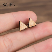 Load image into Gallery viewer, SMJEL Bohemia Wood Wooden Earings for Women Jewelry Flower Print Wave Tree Compass Small Earrings Piercing Jewelry Accessory
