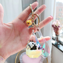 Load image into Gallery viewer, Floating Creative cute panda acrylic milk bottle Keychain Moving Liquid quicksand drift bottle keyring for women bag pendant
