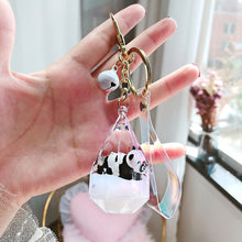 Load image into Gallery viewer, Floating Creative cute panda acrylic milk bottle Keychain Moving Liquid quicksand drift bottle keyring for women bag pendant
