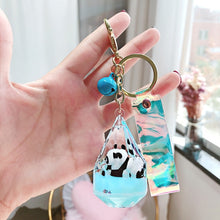 Load image into Gallery viewer, Floating Creative cute panda acrylic milk bottle Keychain Moving Liquid quicksand drift bottle keyring for women bag pendant
